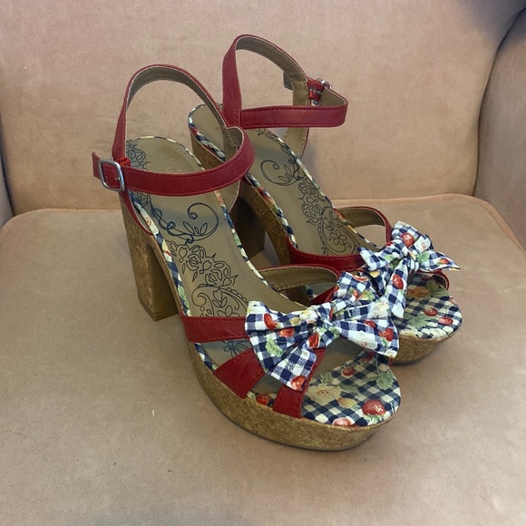Funky Red Jellypop Sandals with Gingham Bow - Sz 10 - Picture 2 of 12